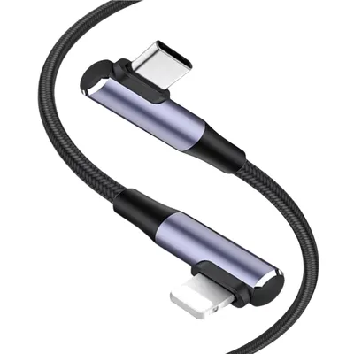 Produktbild von USB-C iPhone Schnell Ladekabel 2 meter Nylon Datenkabel 90° Winkelkabel 2m schwarz Ladekabel für iPhone iPad