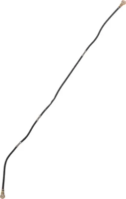 A black coaxial flex cable with gold connectors on a white background.