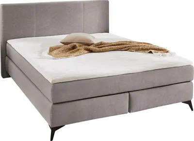 Produktbild von Boxspringbett - 160 x 200 cm - Hellgrau - Webstoffbezug - mit Zierkissen