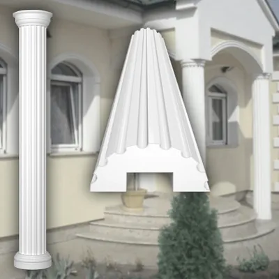 Produktbild von PRESTIGE DECOR Halbsäule mit Steg-Kannelierung 2m 305x153mm Säulenschaft Kunstharzputz weiß, Fassadenverkleidung aussen Stucksäule Wandverkleidung (Schaft LC102-21H, halbrund)