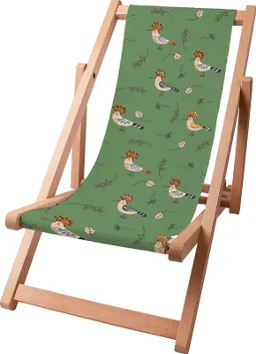 Image de Dreamroots Chaise longue enfant pliable bois jusqu'à 130 kg, Chaise longue pliable avec dossier inclinable en 3 positions, Birds and Berries