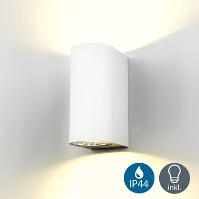 Immagine prodotto di B.K.Licht Lampada da parete LED, applique per esterni, include 2 lampadine GU10 da 5W, plafoniera da parete per interni, luce calda 3000K, 800Lm, lampada a muro in metallo bianca, IP44