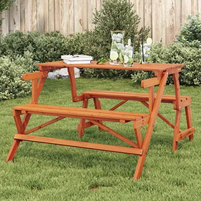 Produktbild von Picknicktisch mit Bänken – Gartenmöbel – Gemütliches Sitzen im Freien – 2-in-1-Design – 110 x 133 cm – Braun