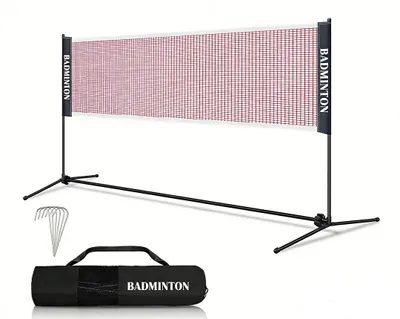 Image de Filet de badminton Izrielar 4,1 m Filet de volley-ball Polypropylène Structure galvanisée réglable en hauteur 85-155 cm Portable avec sac de transport Intérieur et extérieur