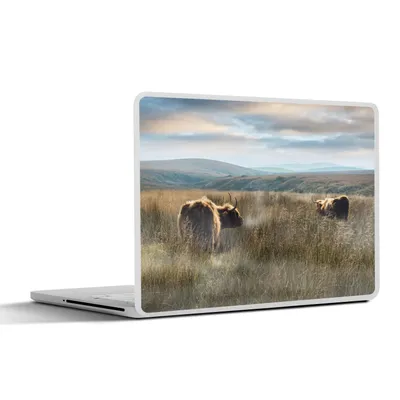 Produktbild von MuchoWow® Laptop Aufkleber Sticker Cover Schottische Highlander - Nebel - Gras 40x30 cm - Laptop Dekoration - Selbstklebend