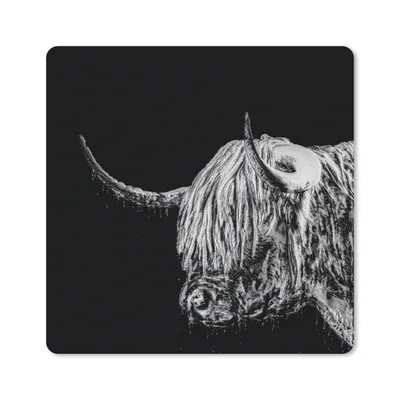 Produktbild von MuchoWow® Mauspad Mousepad Schottischer Highlander - Kuh - Schwarz - Weiß 20x20 cm - Mousepads - Maus Mat - Pad - Mausunterlage - Desk Mat - Bureauartikeln