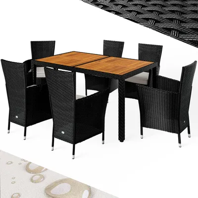 Immagine prodotto di CASARIA® Mobili da Giardino Polyrattan 6 Sedie Impilabili Tavolo in Legno Acacia 150x90cm Set Balcone Tavolo Sedia