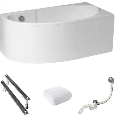 Produktbild von Aqua For You | Asymmetrische Badewanne Miki Rechts - 140x70 Cm - mit Verkleidung - Acryl - Inklusive Siphon Und Füße - Eckbadewanne