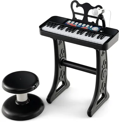Produktbild von GOPLUS Kinderklavier mit 37 Tasten, Kinder Keyboard mit 22 Demos, 4 Tönen & 4 Rhythmen, Klaviertastatur Spielzeugklavier mit Mikrofon (Schwarz)