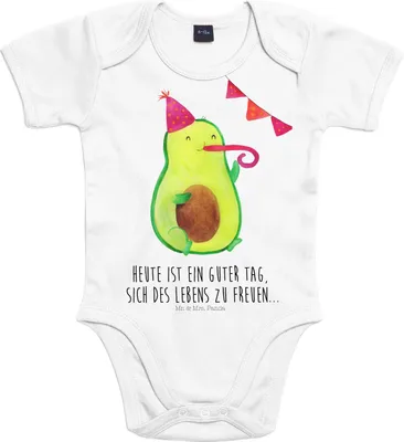 Produktbild von Mr. & Mrs. Panda babykleidung body Avocado Party 12. - 18. Monat - Heather Grey - Geschenk, Geburtstag, Happy Birthday, Babybody, Strampler Baby, Kurzarmbody, overall
