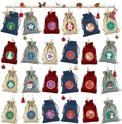 Image de Calendrier de l'Avent à remplir Sacs en tissu 24 Calendrier de Noël Réutilisable Sac en jute Multicolor