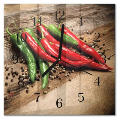 Produktbild von Tulup Glasuhr Wanduhr Küchenuhr Echt-Glas 30x30 cm Modern Dekorativ Geräuschlos Schwarzen Zeigern - Chilischoten