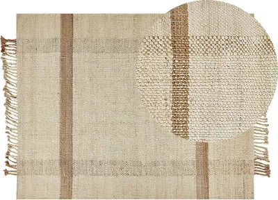 Produktbild von BELIANI Teppich Beige Jute 140 x 200 cm Rechteckig Natürlich Handgewebt Geometrisches Muster Kurzflor Fransen Boho Wohnzimmer Schlafzimmer Esszimmer