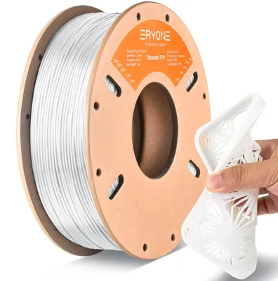 Immagine prodotto di Filamento TPU ERYONE da 1,75 mm, filamento per stampante 3D, filamento TPU flessibile e morbido, TPU 95A, precisione dimensionale +/- 0,03 mm, 1 kg, bobina singola, colore bianco