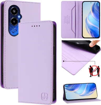 Produktbild von Lederhülle für Tecno Pova 4 Pro Hülle Flip Brieftasche Kartenfächern Ständer Schutzhülle Violett