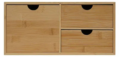 Produktbild von Bambus Schreibtisch Organizer - 3-Schubladen Aufbewahrungsbox - Rechteckig - 33×19×16 cm - Für Bürobedarf & Künstlerbedarf - Natur