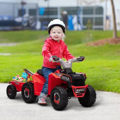 Zdjęcie produktu dla HOMCOM Dziecięcy Quad Elektryczny 6V Dziecięcy Quad z funkcją jazdy do przodu i do tyłu, przyczepa 2,5 km/h Elektryczny Quad dla dzieci w wieku 1,5-3 lat, czerwony