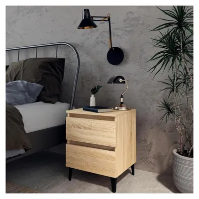 Produktbild von Nachttische 2 Stück. Nachtschrank mit Schublade, Nachtkommode, Beistelltisch, für Wohnzimmer, Schlafzimmer, Sonoma-Eiche 40x35x50 cm Holzwerkstoff