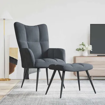 Image de vidaXL Fauteuil relax avec pouf gris foncé velours