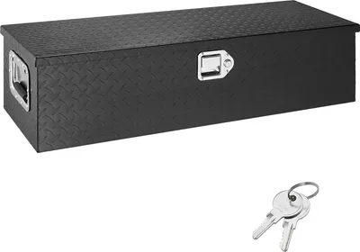 Image de SucceBuy 39 "x13 "x10" Caisse à outils haute performance en aluminium, plaque diamantée, avec poignée latérale et clés de verrouillage, pour plateau de camion, pick-up, camping-car, remorque, matériau : aluminium, couleur : noir.