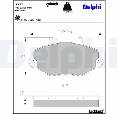 Produktbild von DELPHI Bremsbeläge Satz Vorne Bremsklötze für FORD TRANSIT MK-5 Bus (E) LP767
