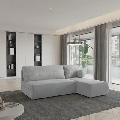 Produktbild von Masseno Ecksofa PARVELO mit Schlaffunktion L-Form, Sofa mit Bettkasten, Wohnzimmersofa, Couch, Soffa, Bettsofa, Couchgarnitur- Hellgrau, POSO 55 + PAROS 05
