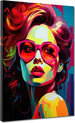 Produktbild von Pop Art Frau mit roter Sonnenbrille Leinwandbild Wandbild Kunstdruck XL Wanddeko: 60x80x4cm