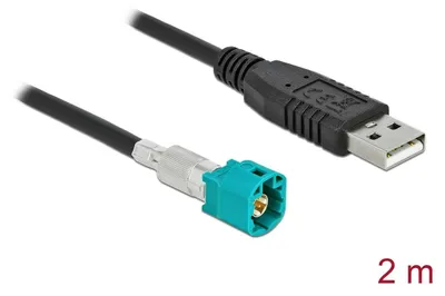 Productafbeelding van DELOCK Kabel, HSD Z-connector naar USB 2.0 Type-A-connector, 0,5 m, 2 m, HSD Z, USB 2.0 Type-A, zwart