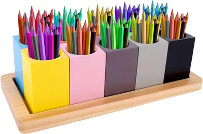 Image de Boîte de rangement pour crayons, dimensions 26 x 12,2 x 1,5 cm, 10 compartiments, en bois, pour bureau