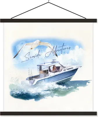 Produktbild von MuchoWow® Textilposter Boot - Vogel - Wasser - Meer 60x60 cm mit schwarzem Rahmen - Posteraufhänger