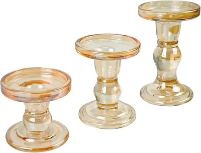 Image de 3 bougeoirs en verre - Bougeoirs ambrés, adaptés aux bougies chauffe-plat de diamètre 2,5 à 7,5 cm, pour les mariages, les fêtes de Noël