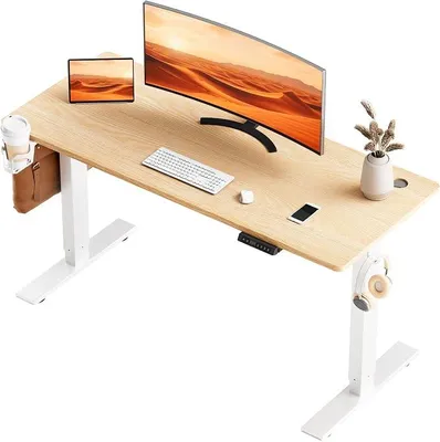 Productafbeelding van Verstelbaar bureau, 140x70 cm, met snelladen via USB-A/Type C. Elektrisch verstelbaar bureau met geheugenfunctie en automatische teruggaatfunctie (70–119 cm)
