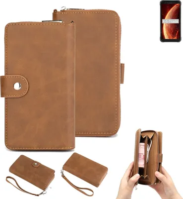 Produktbild von K-S-Trade Handyhülle Schutzhülle kompatibel mit Blackview BV4900 & Portemonnee Tasche Handytasche Case Etui Geldbörse Wallet braun (1x)