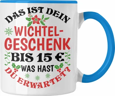 Produktbild von Trendation - Wichtelgeschenk für 15 Euro Tasse Wichteln für Frauen Kollegen Wichtel-Tasse  Das Ist Dein Wichtelgeschenk bis 15€ Was Hast du Erwartet Schrottwichteln (Blau)