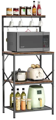 Produktbild von Platzsparendes Küchenregal für Mikrowelle & Gewürze, Stabiles Standregal aus Metall & Holz, Modernes Mikrowellenregal für die Arbeitsplatte, Braun