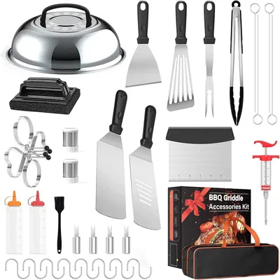 Image de Ensemble de grill plat - Accessoires pour barbecue comprenant des spatules, des pinces et une sacoche de transport pour une utilisation en extérieur