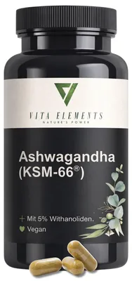 Productafbeelding van Vita Elements Ashwagandha 180 Capsules Withanoliden Voedingssupplement