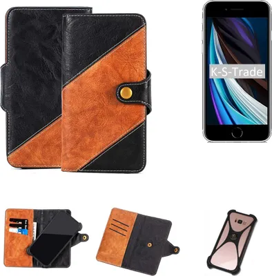 Produktbild von K-S-Trade Handyhülle Schutzhülle Bookstyle Case Wallet-Case kompatibel mit Apple iPhone SE 2 Handy Cover Bumper Klapphülle schwarz hellbraun 1x