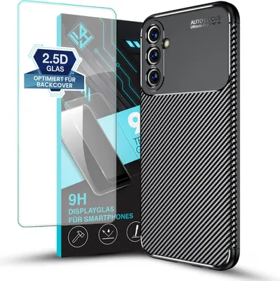 Produktbild von Handy Hülle für Samsung Galaxy A25 5G mit 9H Displayglas Displayschutz Plus Carbon Look Cover Case Schutzhülle Farbe: Schwarz