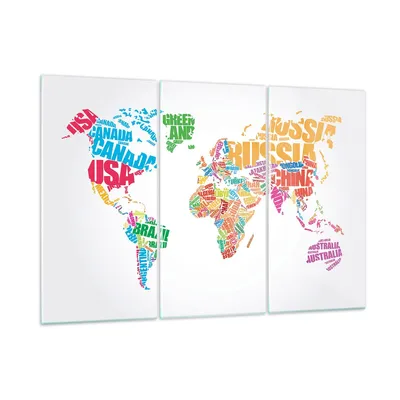 Produktbild von Bilder auf glas - Karte Worte Welt Geographie - 105x70cm - Glasbilder - Wandbilder - Kunstdruck - zum Aufhängen bereit - Wanddekoration aus Glas - Glas Bilder - Wandbild auf Glas - GCE105x70-2860
