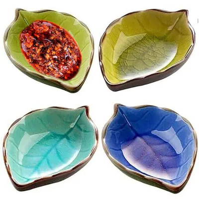 4er-Set Mini-Keramikschalen, blattförmig, handbemalt, Dipschalen