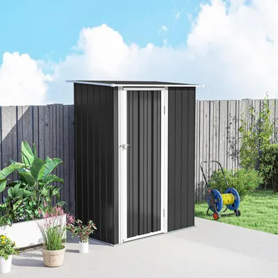Image de Abri de jardin en acier, gris foncé, avec porte, dimensions 142x84x189 cm, résistant aux intempéries