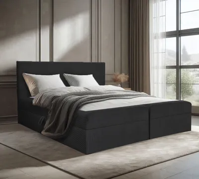 Produktbild von Bett, Boxspringbett, Continentalbett BERG POSO mit Bonell Matratze, T25 Topper, Doppelbett mit Container, H3 160x200 cm, (Schwarz - Poso 135)
