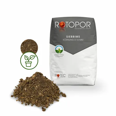 Produktbild von Rotopor Siebbims Naturims Ungewaschen Körnung 0-16 mm Bims Bimskies Mulch Substrat 10L Sack
