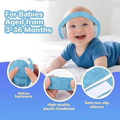 Imagen del producto de Protectores auditivos para bebés, forma de corazón, cómodos, color azul, para bebés