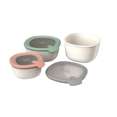 A set of four food storage containers with lids, displayed on a white background.