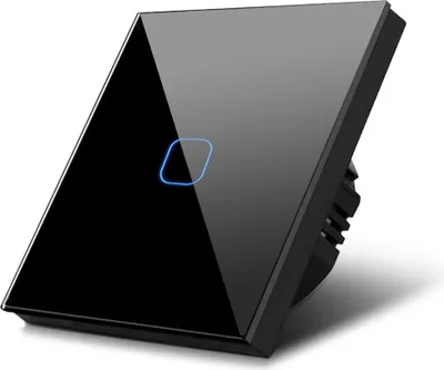 Produktbild von Glas Touch Lichtschalter Wandschalter Touchscreen Schalter LED BeleuchtungNachts-Finde-Hilfe ✔ AN / AUS Anzeigelicht-Wechsel ✔ schwarz 1-fach Schalter rechteckig