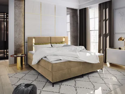 Produktbild von Masseno Boxspringbett ALBA 140x200 cm Komplett-Set mit Bonell Matratze und Topper, Polsterbett mit Bettkästen -Beige, CASABLANCA 04