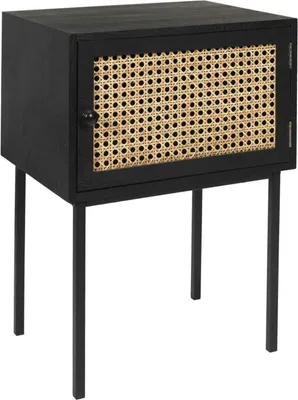 Produktbild von HowHomely | Nachttisch 55 cm - Schwarz mit Rattanfront