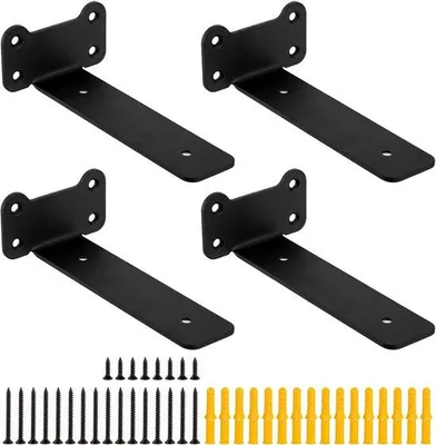 Produktbild von Famanu Wandhalterungen für Regale, Set von 4, 15 cm, schwarze Metall-L-Halterungen für stabile Regalunterstützung